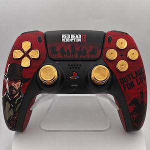 Western Cowboy - Red Shell - Real Metal - PS5 or PC Wireless Controller - Red & Gold