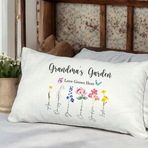 Custom Grandma&#39;s Garden Pillow, Personalized Grandkids Name With Birth Flower Pillow, Grandma Gift Idea, Gift For Grandma, Personalized Gift