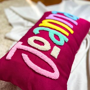 Custom Name Punch Needle Pillow, Baby Shower Gift, Preppy Room Decor, Personalized Graduation Gift, Toddler Bedroom Decor Embroidered Pillow