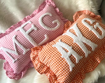 Personalized Monogrammed Plaid Pillow, Punch Needle Embroidered Name Gift, Graduation Gift, Dorm Room Decor