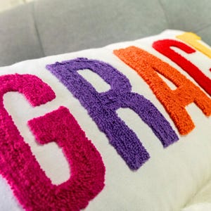 Custom Name Punch Needle Pillow – Graduation Gift, Personalized Dorm Decor, College Keepsake, Graduate Room Decor, Custom Preppy Pillow