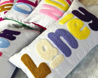 Custom Double-Sided Punch Needle Toddler Pillow, Colorful Nursery Decor, Toddler Bedroom Decor, Soft and Cozy Baby Gift, Baby Shower Gift