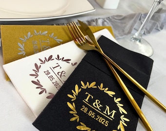 Personalized Wedding Table Napkins, Soft Linen Feel Napkin, Monogram Wedding Napkin, Wedding Party Decor, Reception Napkin Decor
