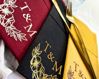 Wedding Monogrammed Napkins, Custom Initials Napkin Set, Wedding Table Decor, Initial Napkin for Reception, Monogram for Bridal Dinner
