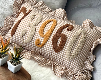 Custom Zip Code Punch Needle Pillow, Ruffle Punch Needle Cushion, College Dorm Room Number Decoration, Custom Area Code Pillow,New Home Gift
