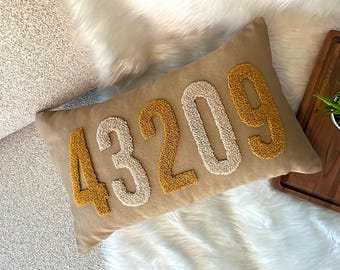 Custom Punch Needle Zip Code Pillow, Home Decor Punch Needle Pillow, First Home Gift, Housewarming Closing Day Gift, Personalized Gift Ideas