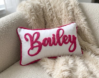 Custom Nursery Punch Needle Pillow, Personalized Name Gift