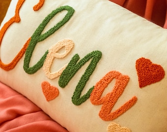 Embroidered Custom Name Pillow, Punch Needle Nursery Decor