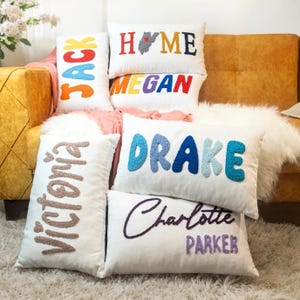 Punch Needle Name Pillow, Gift For New Mom, Custom Name Pillow, Baby Shower Gift Idea, Playroom Decor, Birthday Gift, Customizable Pillow