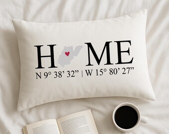 Custom Location Coordinates Pillow, Anniversary Gift, Latitude Longitude Home Decor, Personalized Home Accent Cushion, New Home Gift
