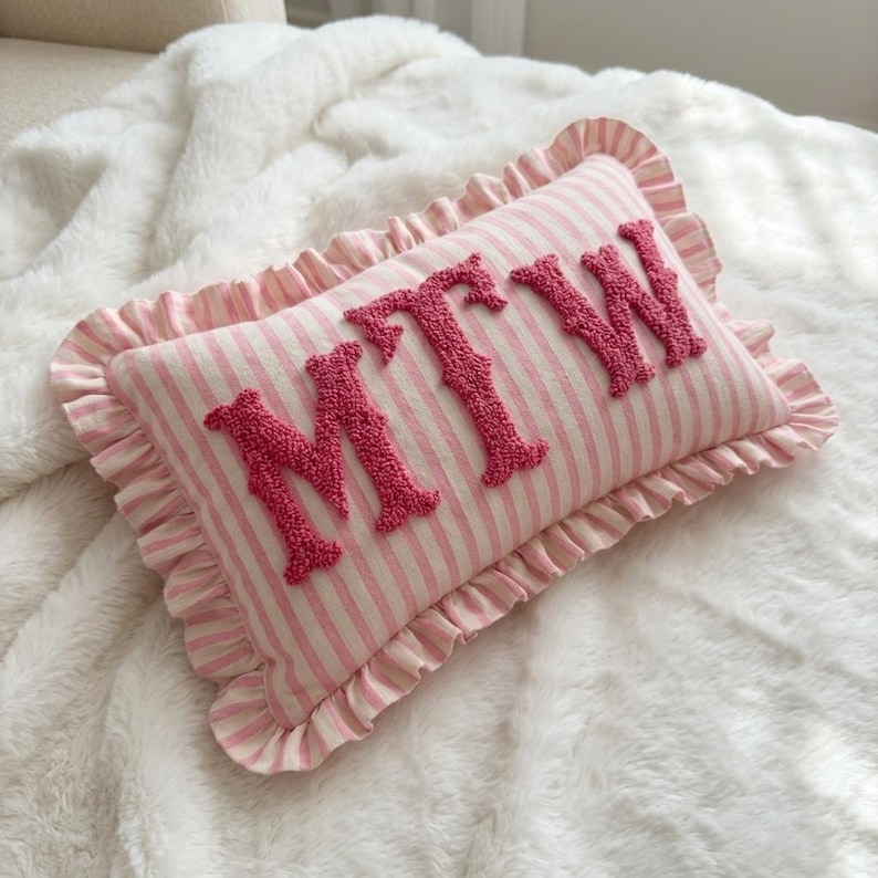 Monogram Striped Punch Needle Pillow, Personalized Graduation Gift, Custom Initial Pillow, College Graduate Gift,Preppy Room Decor image 9