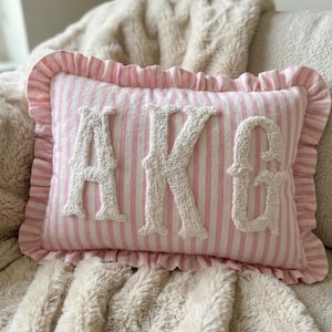 Monogram Striped Punch Needle Pillow, Personalized Graduation Gift, Custom Initial Pillow, College Graduate Gift,Preppy Room Decor image 10