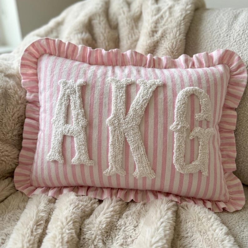 Monogram Striped Punch Needle Pillow, Personalized Graduation Gift, Custom Initial Pillow, College Graduate Gift,Preppy Room Decor image 10