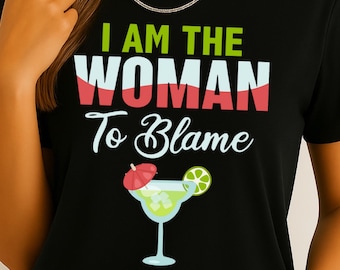 Buffett Inspired T-Shirt: Woman to Blame, Garment-Dyed Cotton Tee