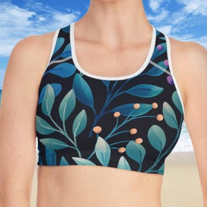 Tropical Floral Sports Bra, Tropical Design Activewear, Trendy workout Gear, Yoga Top, Athletic Bra, Summer Fitness Apparel, Gift For Her