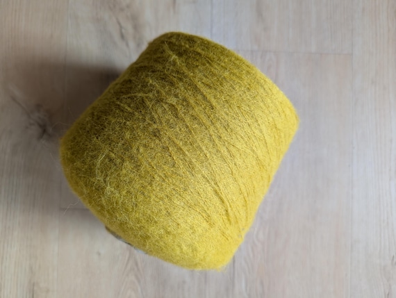 Italian Alpaca Virgin Wool Lace Yarn: Brushed Texture, Substitute for Mohair, lemon yellow - 50g