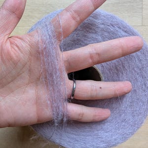 Italian Superkid Mohair, Baby Alpaca Blend Yarn on Cone, Fine for Knitting, Weaving and Crochet, 50g Light Lilac 50g