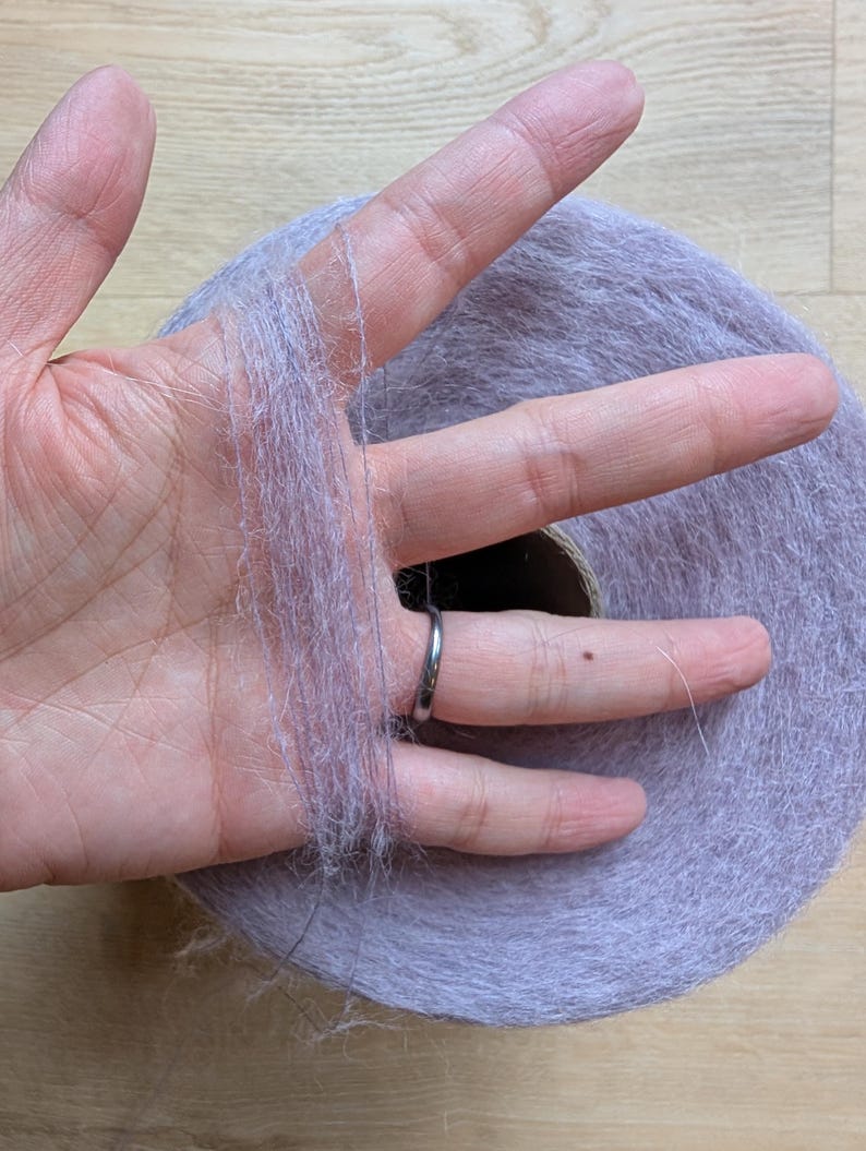 Italian Superkid Mohair, Baby Alpaca Blend Yarn on Cone, Fine for Knitting, Weaving and Crochet, 50g Light Lilac 50g