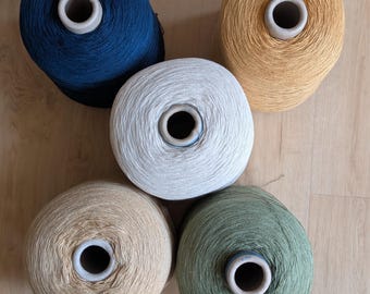 Italian Sesia Linen and Cotton 100% Pure Natural Yarn, 66/34 fingering weight for knitting, crochet, and weaving, 50 grams