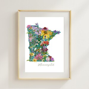 Minnesota Wildflowers, Minnesota state print, State of flowers, State flower print, Custom city print