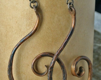 Handmade Copper Forged Earrings "Curly Que'..."