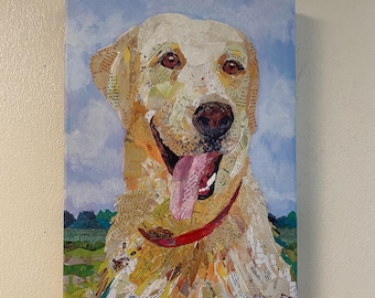 Yellow Lab Dog Whimsical Portrait Giclee Canvas Print, Signed | 12x16 | Wall Art