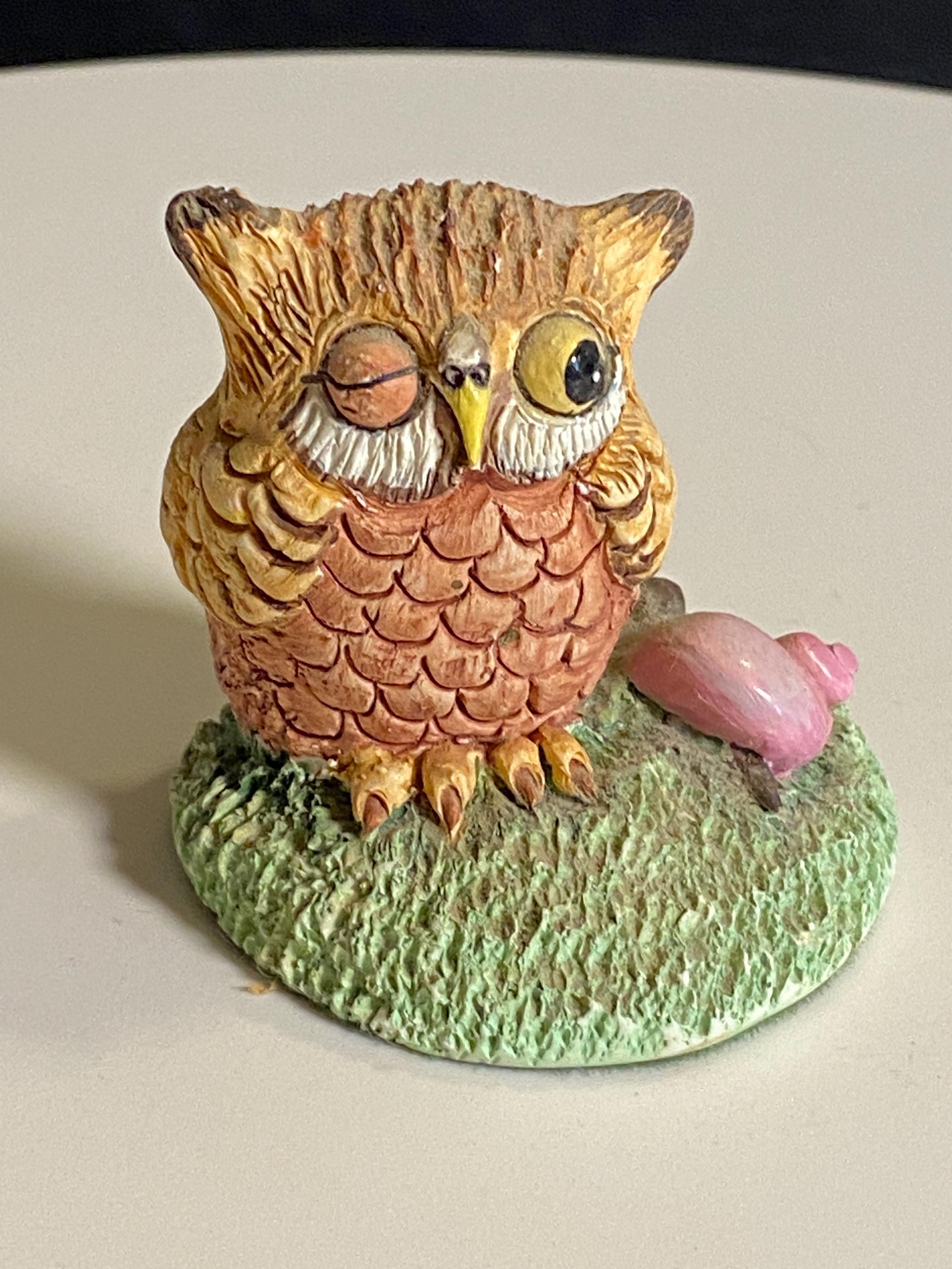 Owl Basil Matthews Winking Figurine &ndash; Resin Vintage Woodland Animal Made in UK