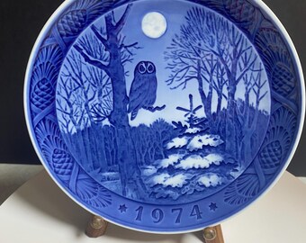 Royal Copenhagen Winter Twilight 1974 Collector Plate Owl Denmark