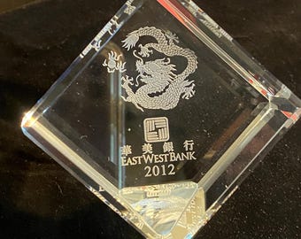 Crystal Dragon Paperweight | East West Bank Commemorative Glass (Original Box)