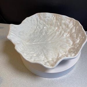Vintage Portuguese Cabbage Ware Serving Bowl, Handcrafted Portugal Majolica Cabbage Leaf Bowl