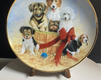 Franklin Mint Basket of Cheer ASPCA Puppy Collector Plate with COA