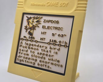 Zapdos Pokedex Entry in Jumbo GBC Cartridge Art Pokemon Desk Decoration