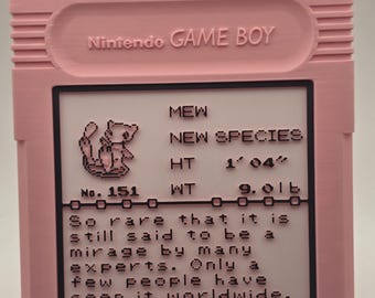 Mew Pokedex Entry in Jumbo GBC Cartridge Art Pokemon Desk Decoration