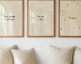 Love is all around Print Set of 3 Modern Typography Printable Wall Art Minimalistic Quote Living Room Poster Tiny People Homely Neutral Gift