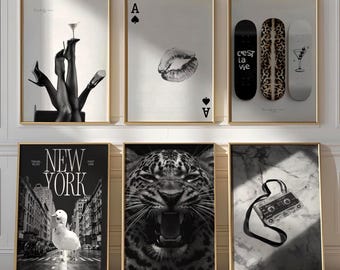 Trendy Black and White Leopard Print Bundle Chic Apartment Wall Decor Printable Dorm Room Stylish Poster Set Teenage Girl Room Gift Idea