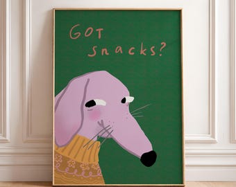 Funny Dog Kitchen Wall Art Printable, Sneaky Dog Poster, Quirky Dog Decor, Dog Lover Gift, Maximalist Breakfast Poster Digital Download