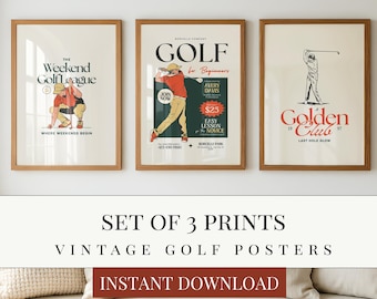 Zestaw 3 plakatów ściennych do pokoju dziecięcego w stylu preppy golf – plakaty golfowe w stylu vintage do druku, do pobrania w wersji cyfrowej, dekoracja pokoju dla chłopca, prezent z motywem golfa
