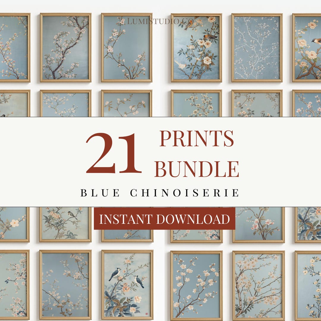 Blue Chinoiserie Wall Art Set of 21 – Neutral Japandi Prints Vintage ...