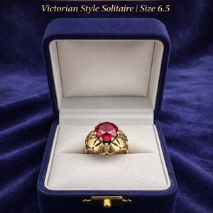 Vintage 14K Gold Ruby Ring Size 6.5 Victorian Style Solitaire