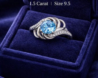 Blue Topaz Sterling Silver Ring | 1.5 Carat, Size 9.5