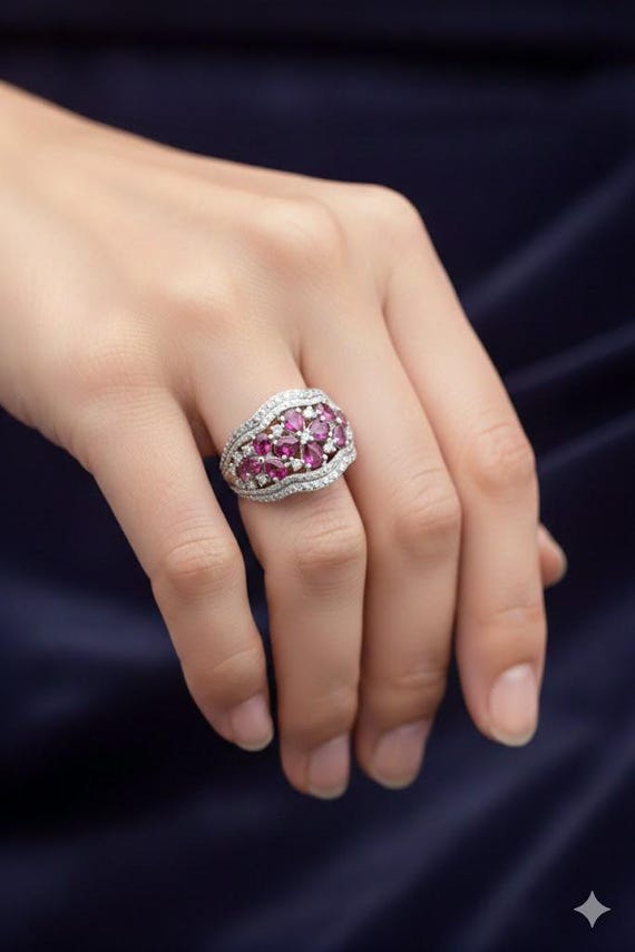 Vintage Style Sterling Silver Grape Garnet Ring |… - image 2