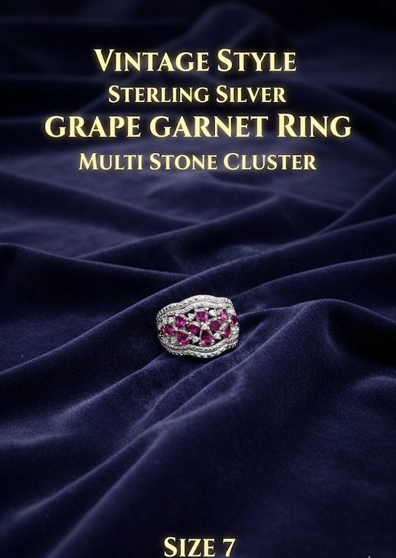 Vintage Style Sterling Silver Grape Garnet Ring |… - image 9