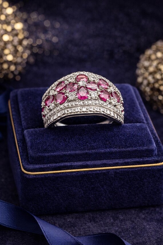 Vintage Style Sterling Silver Grape Garnet Ring |… - image 1