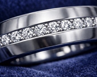 Men's Platinum Plated Simulated Diamond Eternity Band | Size 10