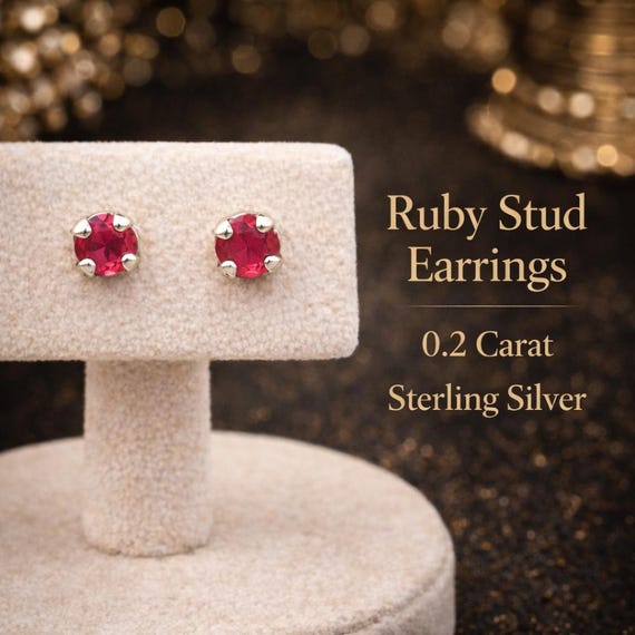 Petite Ruby Stud Earrings | Sterling Silver, .20 … - image 1