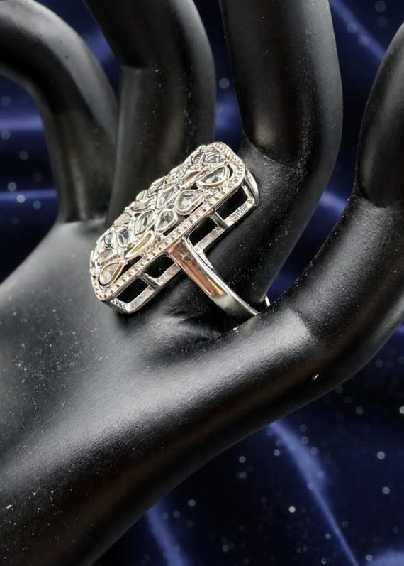 Freeform Diamond Sterling Silver Statement Ring |… - image 10