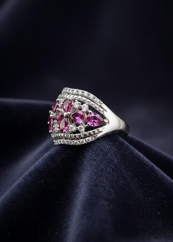 Vintage Style Sterling Silver Grape Garnet Ring |… - image 7