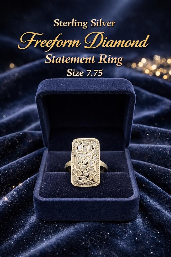 Freeform Diamond Sterling Silver Statement Ring |… - image 1