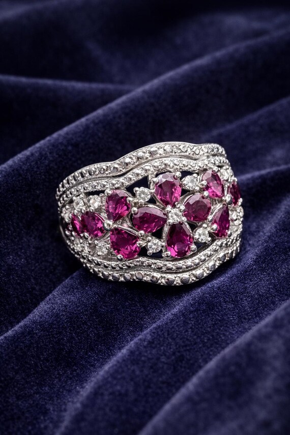 Vintage Style Sterling Silver Grape Garnet Ring |… - image 3