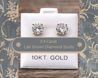 10K Gold 2.4 CTW Lab Grown Diamond Stud Earrings | Classic Solitaire